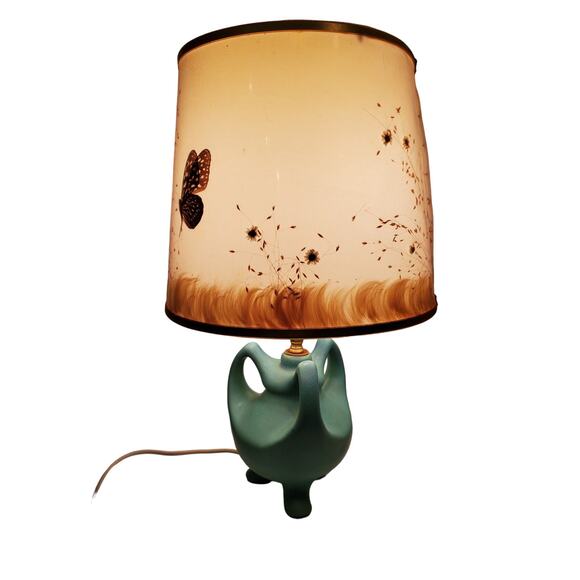 Vintage Van Briggle Blue Lamp with Wildflowers Butterflies Lampshade w/ Stamp - Picture 13 of 16